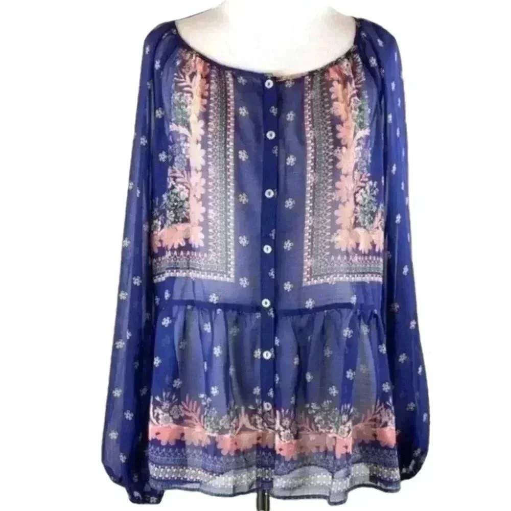 Vintage America top sz S floral Hi-Lo boho peasant - Picture 9 of 9